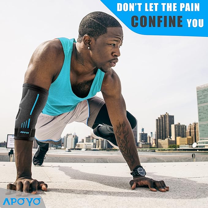 APOYO Elbow Brace for Tendonitis and Tennis Elbow, Compression Sleeve for Arthritis, Workouts, Reduce Joint Pain During Fitness Activity (Medium)