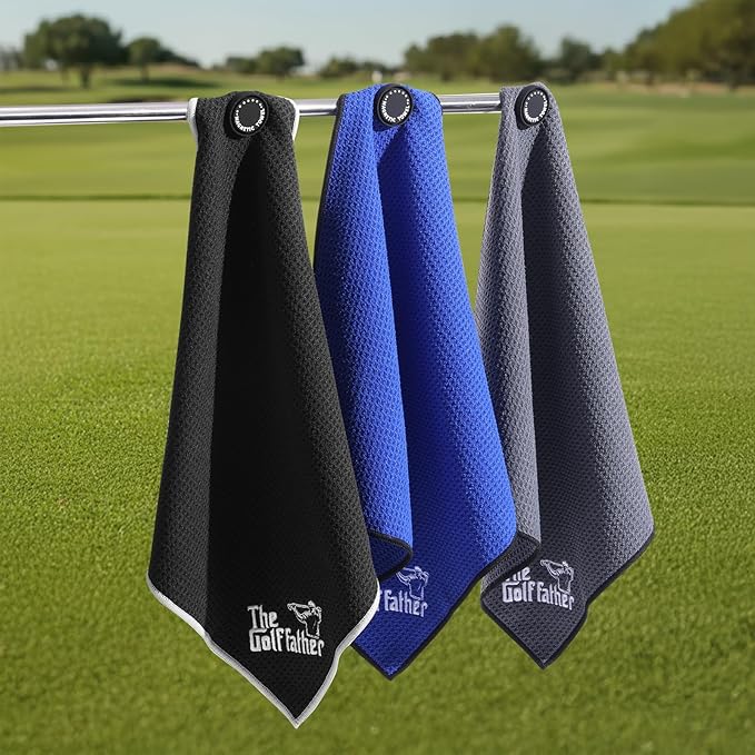 She's Pink Magnetic Golf Towel with Clip, 16"x16" Microfiber Waffle Weave, Quick-Dry Lint-Free Club & Ball Cleaning Cloth, Strong Magnet for Cart/Clubs, Blue, 1 Pack