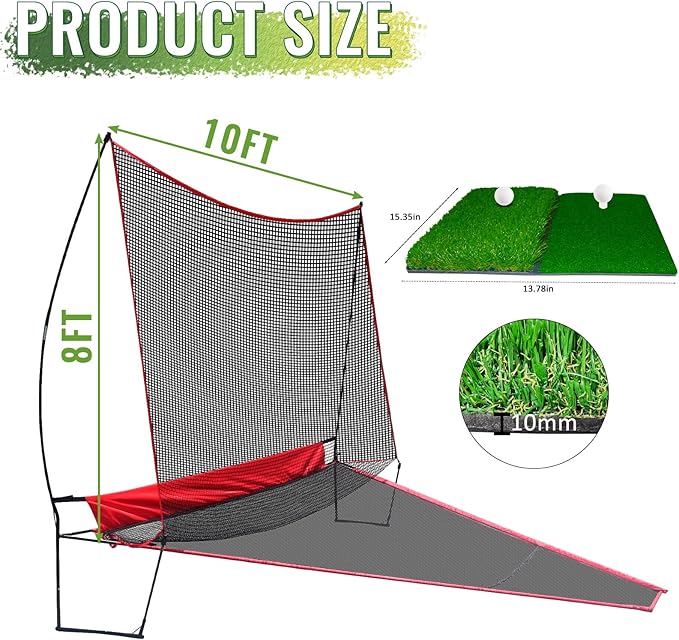 Golf Hitting Net - Practice Net with Auto Ball Return 10×8FT Fiberglass Pole & PP Netting for Backyard Training - Adults Home Use Swing Practice Equipment
