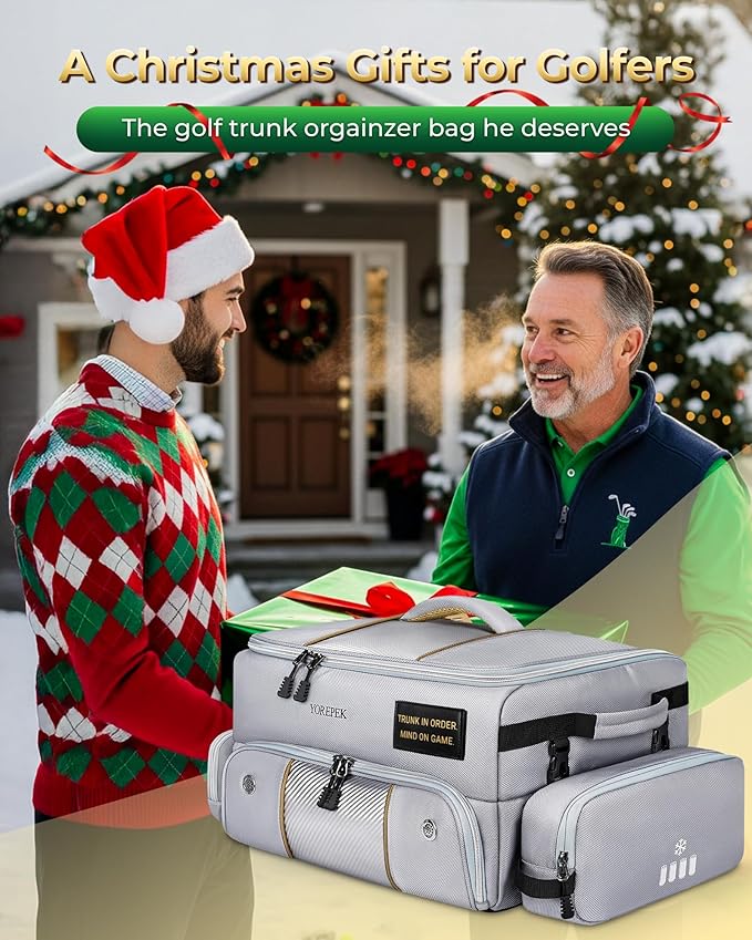 YOREPEK Upgraded Golf Trunk Organizer, Christmas Gifts for Golfers, with Removable Insulated Pouch&Dust-Proof Protective Layer, Multi-Compartment fits 2 Pairs of Shoes, Golf Accessories