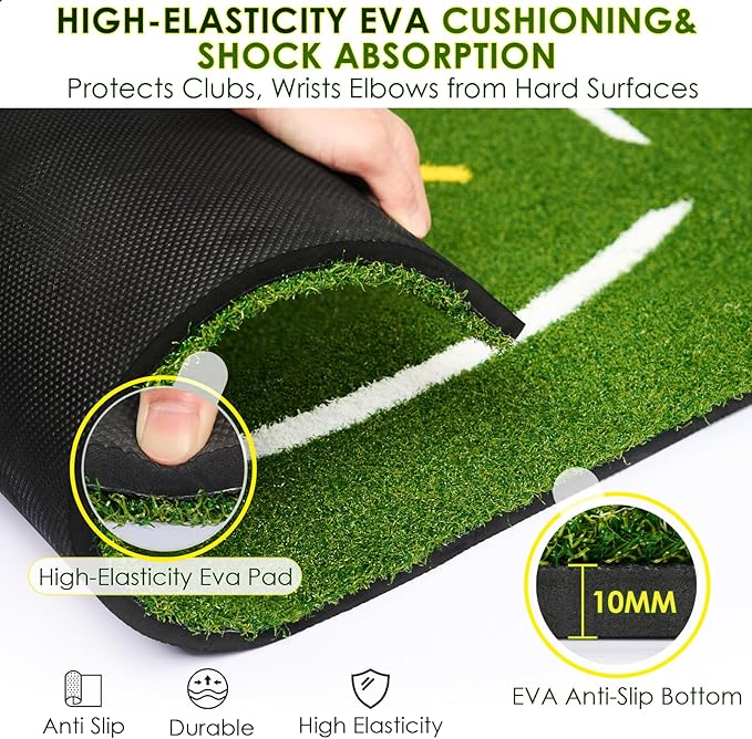 Golf Mat with Dual Turf, 5x4ft Thickened Golf Hitting Mat with Standing Guide-Line & Swing Path Line, Practice Mats for Indoor or Outdoor Use, Gifts for Men Dad & Golfers