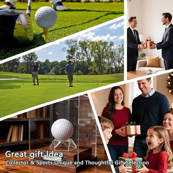 Golf Ball Display Case Walnut Wood Base & Acrylic Holder Dust Protection Transparent Storage Box for Single Ball Souvenir Golfball Collections for Gifts Enthusiasts Collectibles(Golf Ball)