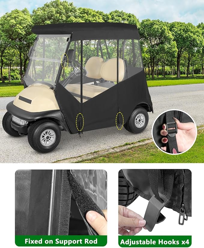 Golf Cart Enclosure 2 Passenger for Club Car Precedent,600D Clear Rain Cover Driving Enclosure 2 Seater,Full Roll Up 3 Sided Transparent Windows&Door with Heavy Duty Zipper,Side Mirrors Openings