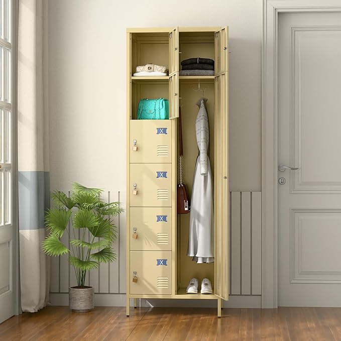METAN Metal Locker for School Office Gym Bedroom, 8 Doors Steel Storage Locker Cabinet for Employees, Industrial Storage Locker, Assembly Required (Camel)