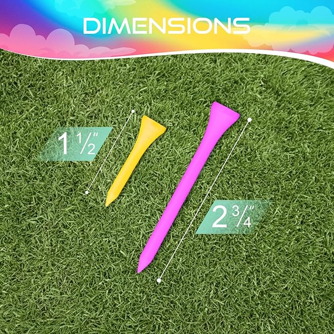 Golf Tees Multiple Colors Mixed Size Package, 100pcs Professional Bamboo/Wood Golf Tees, Size 3-1/4", 2-3/4" & 1-1/2" Reduce Friction and Resistance