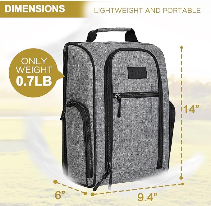 Goloni 2Pcs Golf Shoe Bag for Men & Women, Padded Travel Shoe Bag with Side Accessory Pockets,Sport Shoe Carrier for Golf Shoes,Socks,Tees & Balls,Durable & Lightweight Design(Black+Gray)
