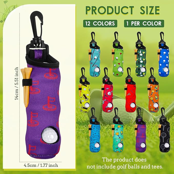 WILLBOND 12 Pcs Golf Ball Tee Holder Neoprene Pouch Golf Ball Carry Bag Multicolor Portable Accessories for Man Woman