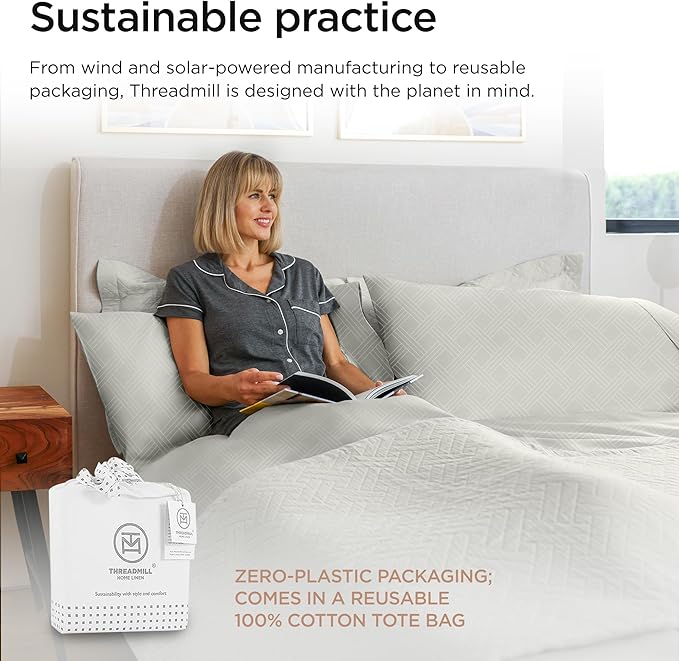 Threadmill California King Size Sheets | 800 Thread Count Jacquard Celine Light Grey | 4 Piece Striped Bed Sheets | Extra Long Staple Cotton Sheet | Luxury Damask Sheets with Elasticized Deep Pocket