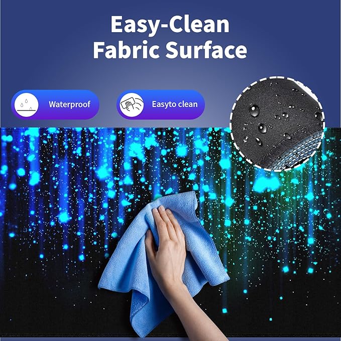 Wknoon. Extra Large Gaming Mouse Pad (31.5" x 11.8") with Durable Stitched Edges – Ethereal Blue Sparkling Light Rain, Anti-Slip Rubber Base & Smooth Fabric Surface Extended XXL Desk Mat