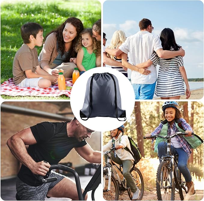 KUUQA 12 Pcs Drawstring Backpack Bags Bulk Gray Drawstring Bag Foldable Gym Bag Sports Cinch Sack String Backpack Storage Bags for Women Men Shopping Gym Travel Sports