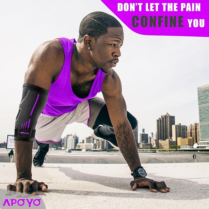 APOYO Elbow Brace for Tendonitis and Tennis Elbow, Elbow Compression Sleeve, Elbow Brace for Women and Men w/ Adjustable Strap for Tennis Elbow Relief, Weightlifting, Arthritis, Workouts, Reduce Joint Pain During Fitness Activity (Purple (Pair), XX-Large)