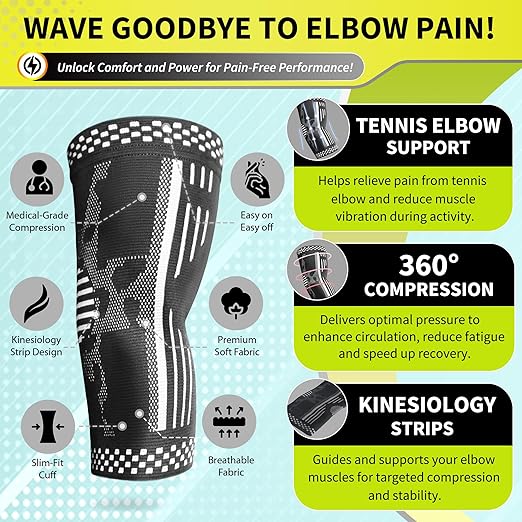 BLITZU Elbow Compression Sleeve for Tendonitis 2 Pack, Tennis Elbow Brace Support for Men and Women Golfers Elbow Pain Relief, Arthritis, Bursitis, Arm Brace for Workout, Weightlifting Black XL