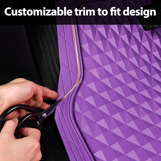 CAR PASS Heavy Duty Rubber Purple Car Floor Mats & Cargo Liners, Deep Dish All-Weather Trunk Mats Durable Anti-Slip 3D Rhombus Waterproof Trim to Fit Liner Universal Fit Auto,Sedan,SUV,Truck, Purple