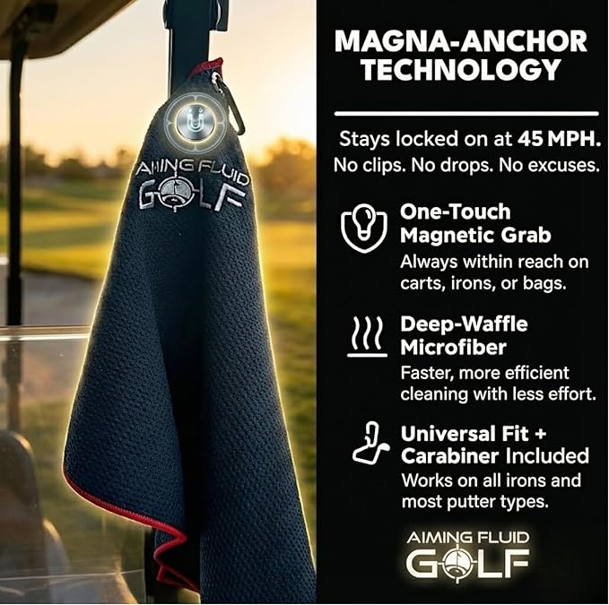 Magnetic 3-Stage Cleaning System Golf Towel - Microfiber Rag with Magnet for Golfcart Bags for Men and Women Golfers Accessories (Gunmetal Grey, 16" x 24" Stubby)