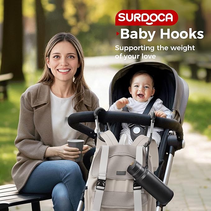 SURDOCA Stroller Hooks - Large, Heavy Duty Universal Clips for Bags, Mom Accessory