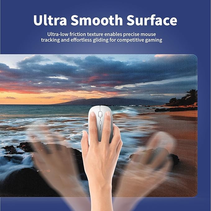 Wknoon. Extra Large Gaming & Office Mouse Pad (31.5" x 11.8") – Spectacular Scenery Sunset Maui Hawaii Beach Scenic with Rocks Gentle Sea Waves, Anti-Slip XXL Desk Mat with Durable Stitched Edges