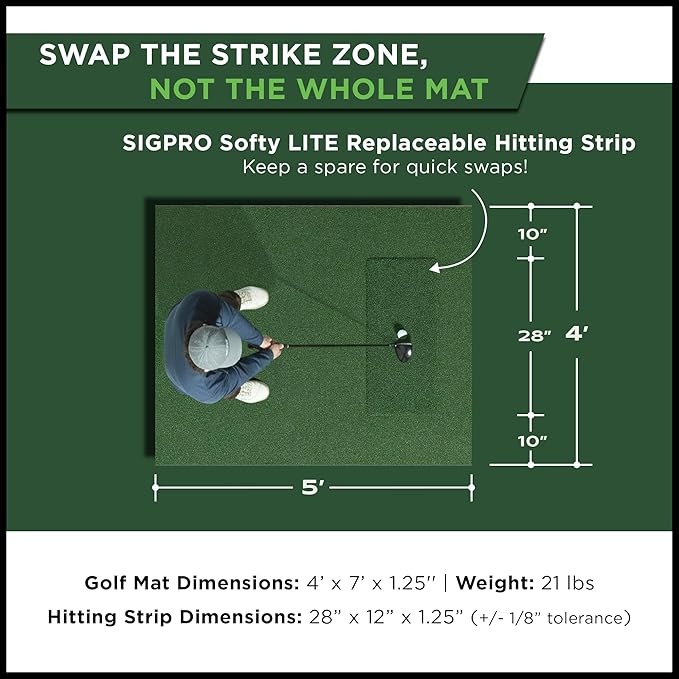 SIGPRO Softy LITE Golf Mat - Lightweight, Space-Saving, Professional-Grade Practice Mat, Realistic Fairway Feel - Replaceable Hitting Strip, Responsive Cushioning & Joint-Friendly
