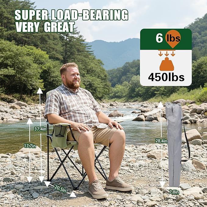 Portable Outdoor Folding Chair with Cup Holder & Cooler Bag - Breathable Mesh, Wide Armrests, Ergonomic Design for Camping, Beach, Backyard - Includes Storage Bag & Bottle Opener (Black/Green/Red)