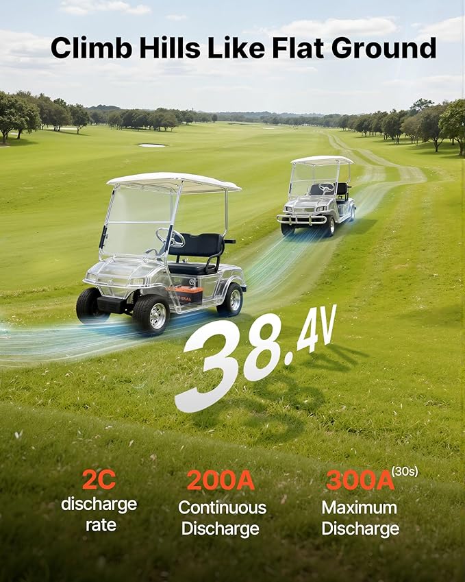VEVOR 36V (38.4V) 105AH Lithium Golf Cart Battery, with 25A Charger, Lifepo4 Battery Kit, Built-in 200A BMS, with Bluetooth & Touch Monitor, 4000 Cycles, Metal Case, for Golf Carts, Trolling Motors