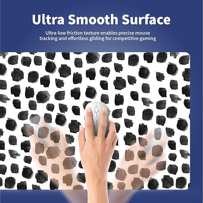 Wknoon. Extra Large Gaming & Office Mouse Pad (31.5" x 11.8") – Abstract Black Ink Polka Dots Print, Premium XXL Desk Mat with Durable Stitched Edges & Smooth Cloth Surface & Anti-Slip Rubber Base
