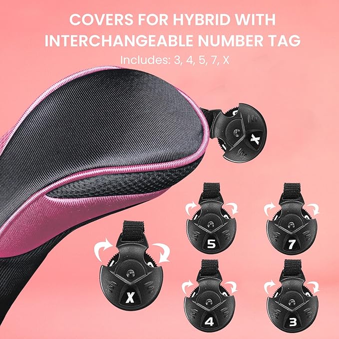 FINGER TEN Golf Club Head Covers for Hybrids Long Headcover Interchangeable Accessories for Ultimate Club Protection