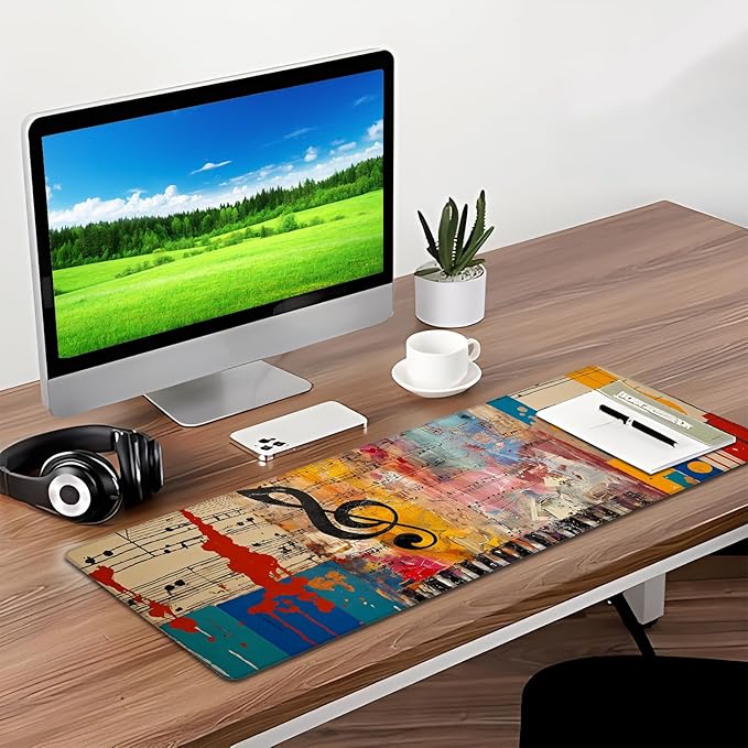 Musical Art Gaming Mouse Pad, Desk Mat, Non-Slip Rubber Base Cool Aesthetic MousePads for Computer Laptop Keyboard Office School Home Desktop Accessories Decor 31.5" x 11.8"