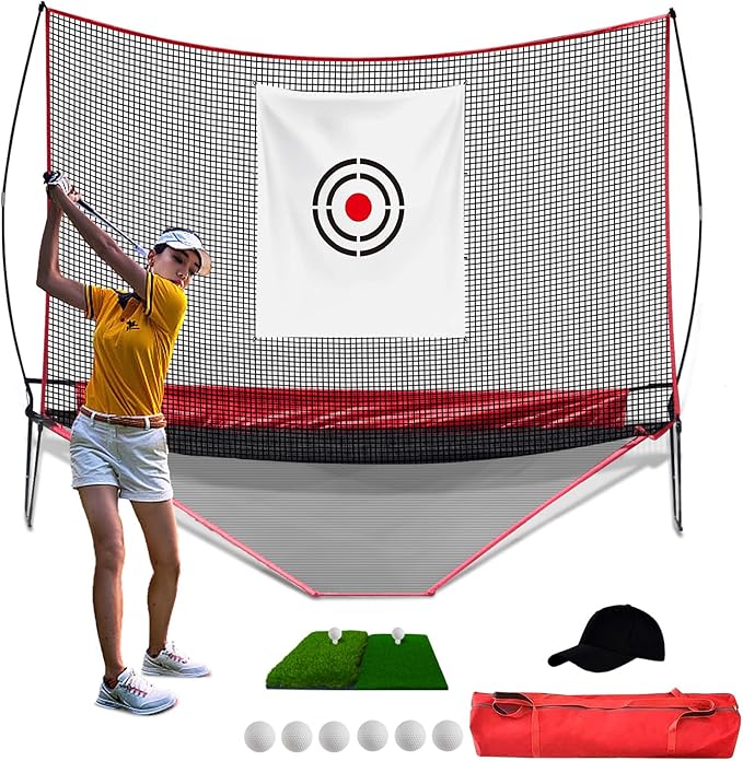Golf Hitting Net - Practice Net with Auto Ball Return 10×8FT Fiberglass Pole & PP Netting for Backyard Training - Adults Home Use Swing Practice Equipment