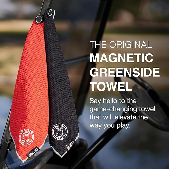 Ghost Golf Magnetic Towel (Greenside) - Premium Ultra-Absorbent Microfiber Golf Towel with Magnet for Golf Carts or Clubs - 18" x 18" Golfing Gear - Waffle Weave Pattern (Blue)
