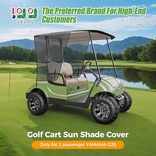 10L0L 2 Passenger Golf Cart Sun Shade Cover for Yamaha G29 Drive2 - Foldable UV-Resistant Cover with Heat Reflective Layer - Black
