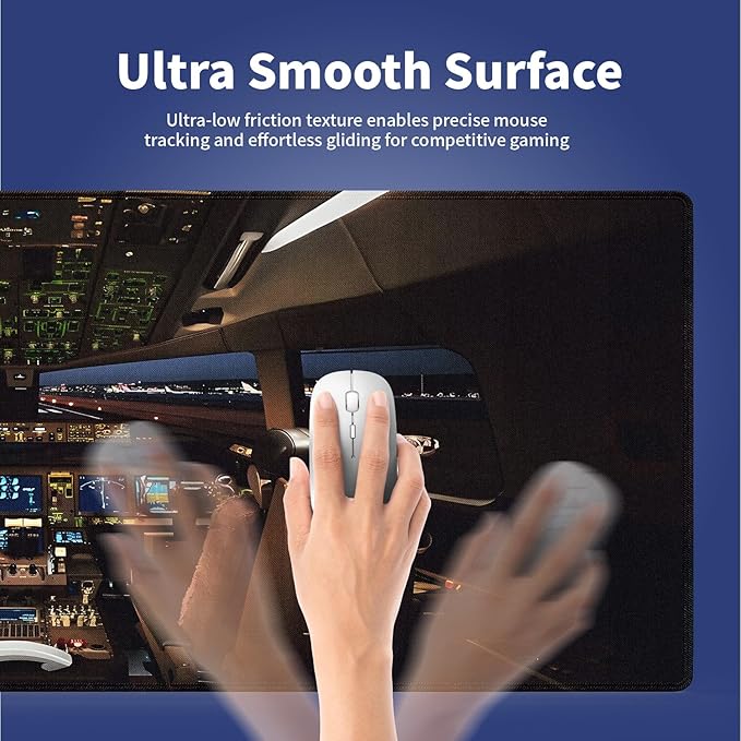 Wknoon. Extra Large Gaming & Office Mouse Pad (31.5" x 11.8") – Boeing 777 Airplane Cockpit, Premium XXL Desk Mat with Durable Stitched Edges & Anti-Slip Rubber Base & Smooth Fabric Surface