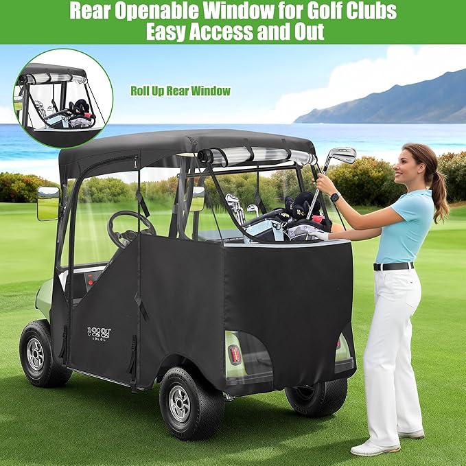 10L0L Golf Cart Driving Enclosure for 2 Passenger Club Car DS & Precedent, Waterproof Windproof Oxford Cloth 4-Sided Full Protection Club Car Rain Cover Weather Enclosure (Black/Transparent)