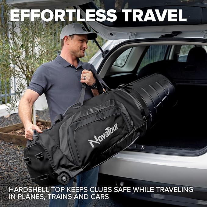 Golf Travel Bag for Airlines: Hard Case Top, Waterproof Zippers, 1680D Oxford Fabric, Built-in TSA Lock, Oversized Tank Wheels, Lightweight, Easy to Maneuver – Maximum Club Protection