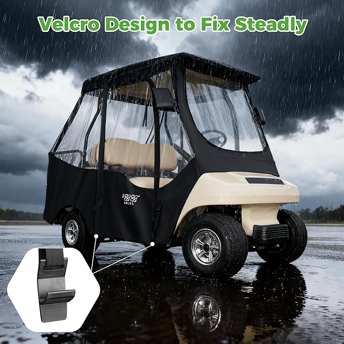 10L0L 4 Passenger Golf Cart Enclosure for Club Car DS Short Roof, 600D Waterproof Golf Cart Rain Cover, Heavy Duty Driving Enclosure, Snowproof Windproof, with Clear PVC Windows & Tail Light Panel