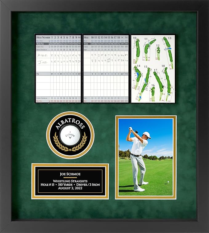 Albatross Golf Display Case Frame, 4 Components for Ball, Scorecard, Photo & Printed Graphic Info Insert