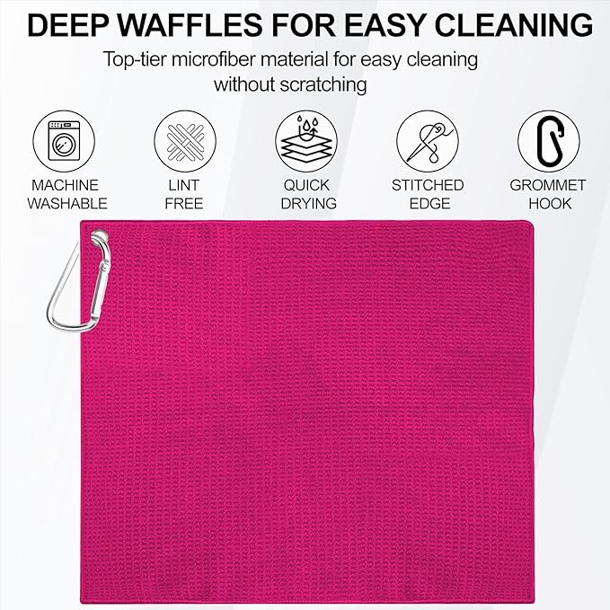 3 Pack 16" X 16" Golf Towels for Golf Bags, Premium Waffle-Pattern Golf Towel with Carabiner Clip, Super Absorbent Microfiber Towel, Golf Accessories for Bag.3 Pcs Darkpurple