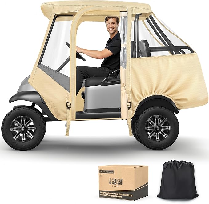 10L0L Golf Cart 4 Passenger Enclosure for Club Car Precedent Short Roof 57.5" Deluxe 600D Golf Cart Heavy Duty Rain Cover with 4 Zipped Doors Clear PVC Windows (Latest Improved Version)