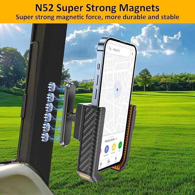 Falafa Magnetic Golf Cart Phone Holder, Golf Cart Universal Phone Holder Mount Compatible with EZGO/Club Car/Yamaha, Golf Cart Accessories for iPhone/Galaxy/Google Pixel All Smartphones