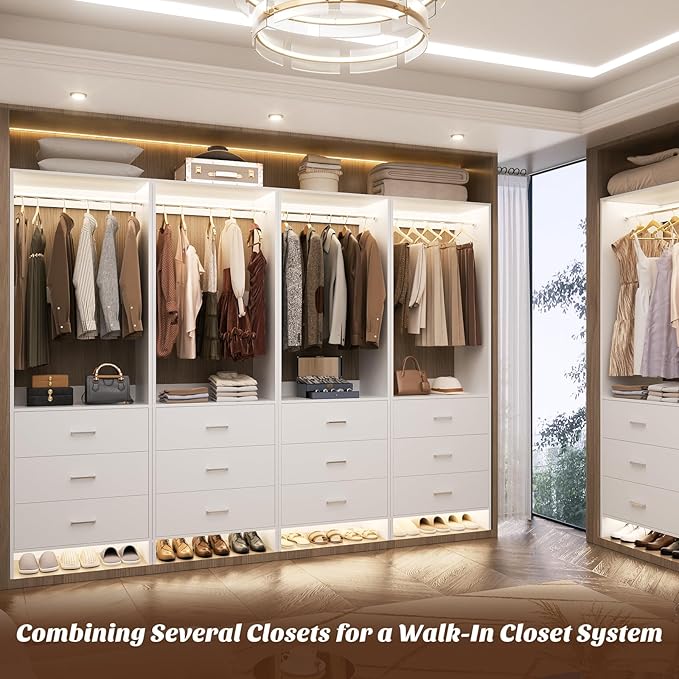 Aheaplus Closet System Closet Organizer, Wood Closet Organizer System, Walk-in Closet or Small Closets Wardrobe, Clothes Rack with Hanging Rods, 4FT Closets, Set of 2, White