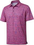Golf Shirts for Men Dry Fit Short Sleeve Print Performance Moisture Wicking Polo Shirt