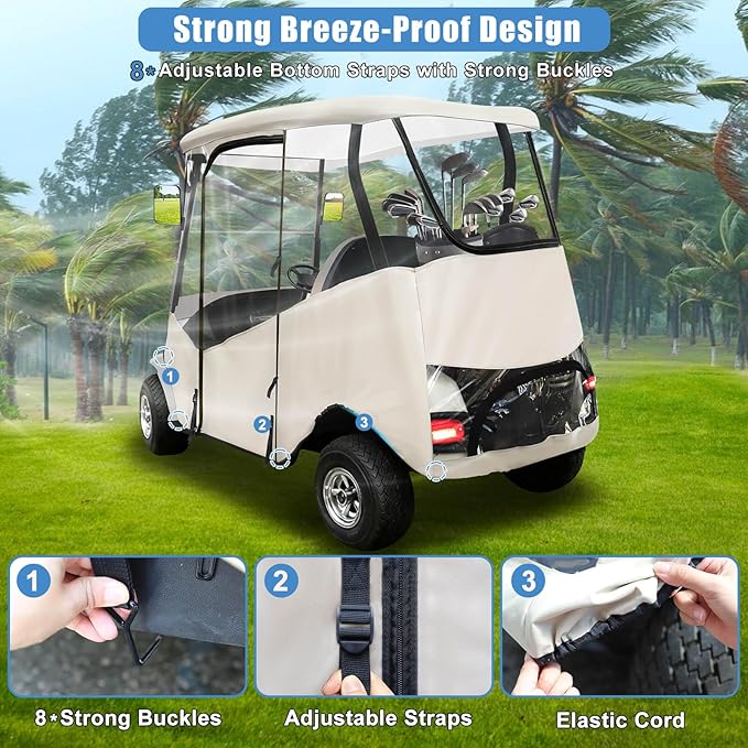 MOSNAI Golf Cart Enclosure 2 Passenger for EZGO TXT & RXV with Zippered Doors, 600D Heavy Duty Oxford and Thickened Clear PVC, Keep Warm Golf Cart Rain Cover Weather Enclosure with 8 Windproof Hooks