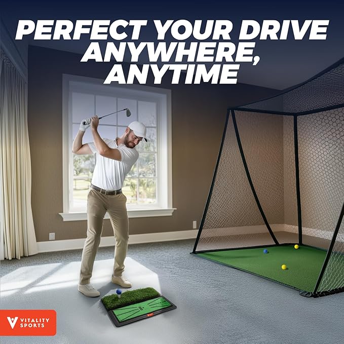 Golf Hitting Mat, 4 PCS Dual Turf Golf Practice Mat for Indoor Outdoor Swing Path Feedback, Driving, Chipping, Putting, Durable Artificial Grass Golf Mats for Men Women, 20"x16" Training Aid with Tees