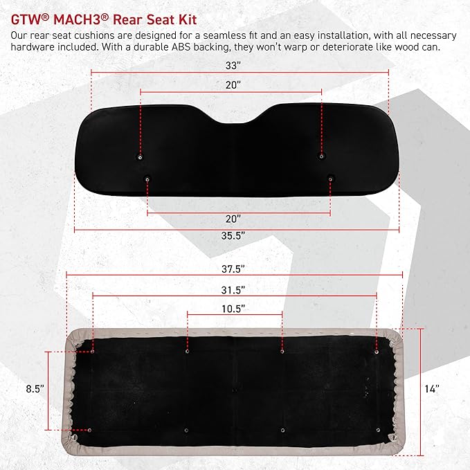 GTW MACH3 Club Car Precedent/Tempo/Onward Golf Cart Rear Seat Kit with Steel Frame | Compatible with 2004-Up Models (Buff)