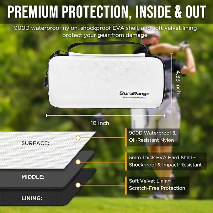 Golf Glove Holder Case with Glove Shaper - Portable Golf Accessories Organizer for Men & Women - Waterproof 900D Nylon, Large Capacity for Balls, Tees, Markers - Ideal Gift