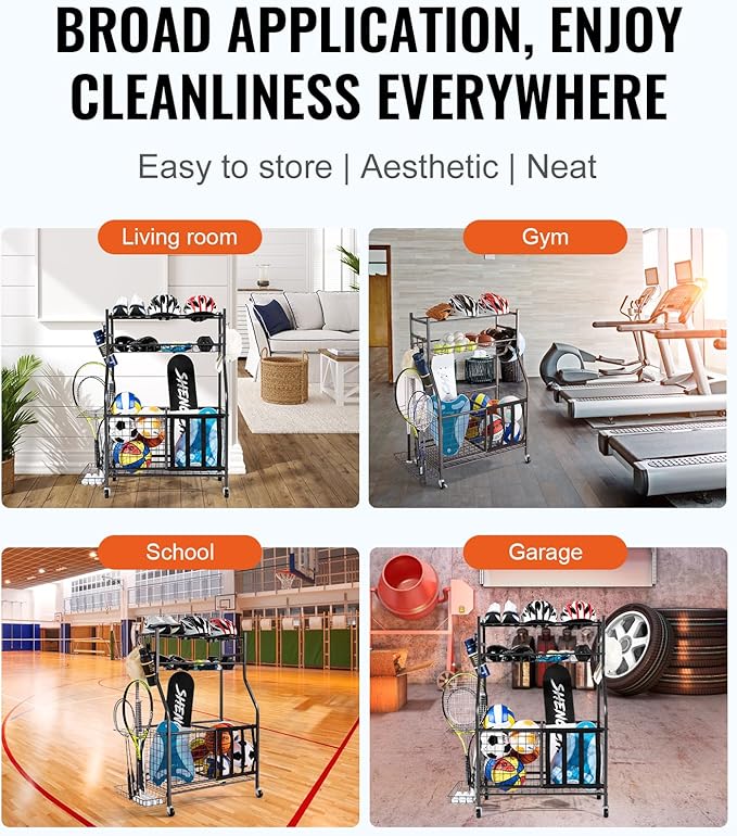 VEVOR Golf Bag Organizer, Golf Bag Storage Rack Stand Holder, Sports Equipment Storage Rack, Golf Storage Organizer for Garage, Sports Gear, Toys Storage Rack Hooks