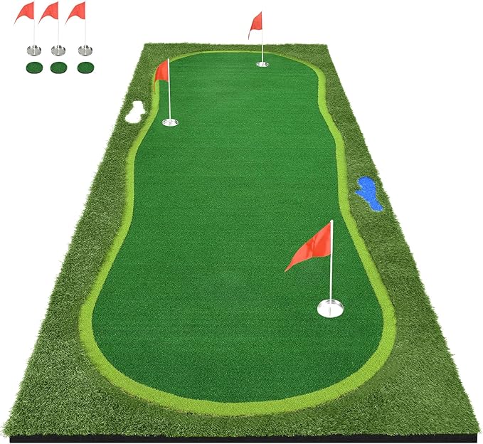 Golf Putting Green, Professional Grade Large Golfing Putting Mats with Sand Pit and Water Hazard for Indoor Outdoor
