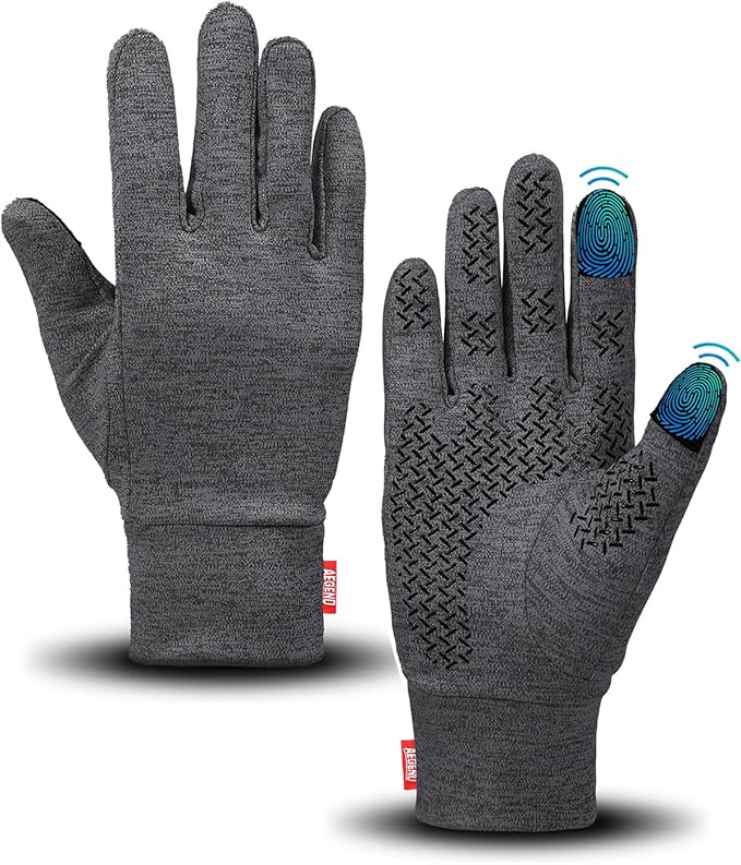 Aegend Lightweight Winter Gloves for Men Women, Warm Running Gloves Touchscreen Thermal Glove Liners for Cold Weather Driving, Cycling & Hiking, Non-Slip, Elastic Cuff, Stretchy, Durable