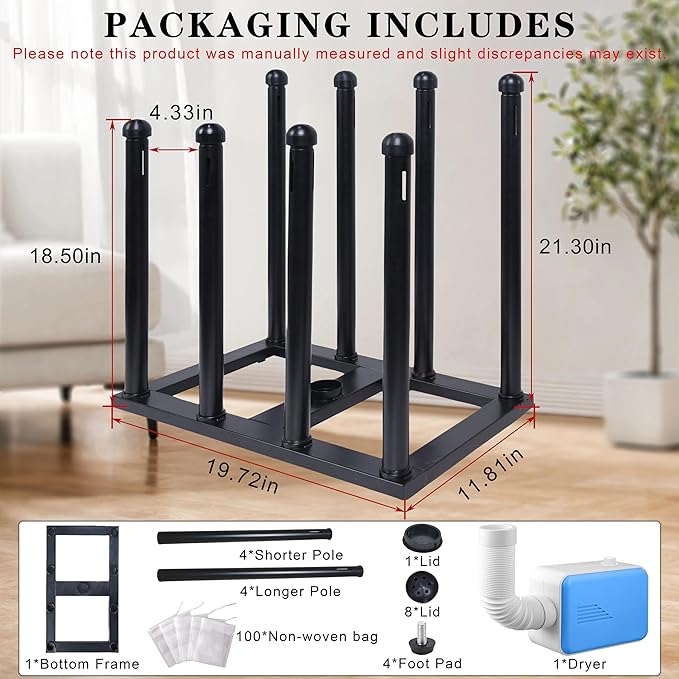Boot Rack Organizer Tall Boots Boot Storage Free Standing Shoe Racks Black Metal for Dorm Room, Closet, Entryway, Bedroom for 4 Pairs With Multifunctional Portable Dryer 600W(54.1*50.1*30)