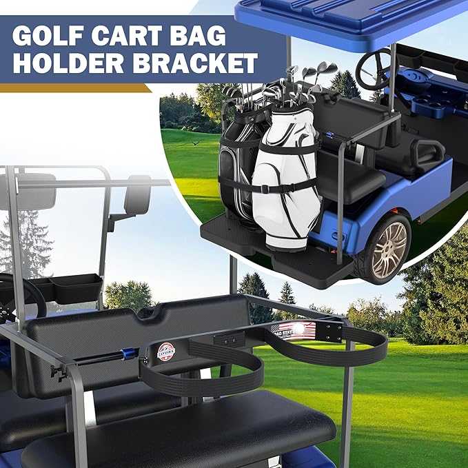 Golf Cart Bag Holder Bracket – Lightweight & Sturdy, No Drilling Required, Adjustable Attachment for EZGO, Club Car, Yamaha 2+2 Rear Seats with 1-Inch Square Tube