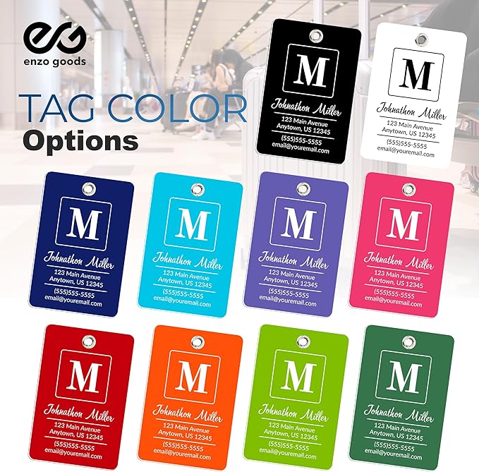 Personalized Luggage Tag | 2 Pack | Custom Luggage Tags for Suitcases | Kids Backpack Tag | 10 Color Options & Choose Font, Font Color