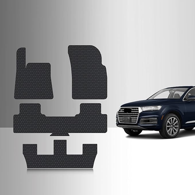 TOUGHPRO Floor Mats Accessories (1st + 2nd + 3rd Row) for Audi Q7 All Weather Heavy Duty (Made in USA) Black Rubber 2017 2018 2019 2020 2021 2022 2023 2024 2025